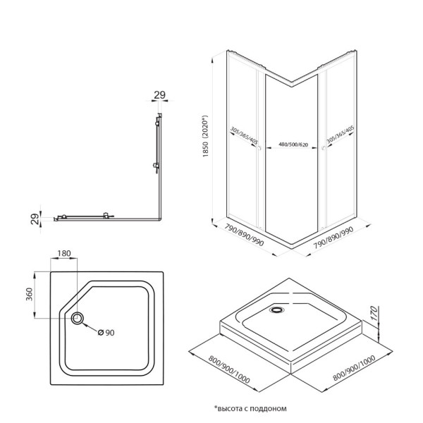 Душевое ограждение Triton Вента 80x80 стекло прозрачное, профиль хром (DK330)