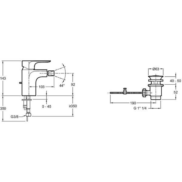 Смеситель для биде Jacob Delafon Aleo с донным клапаном хром (E72279-CP) Смеситель для биде Jacob Delafon Aleo с донным клапаном хром (E72279-CP)