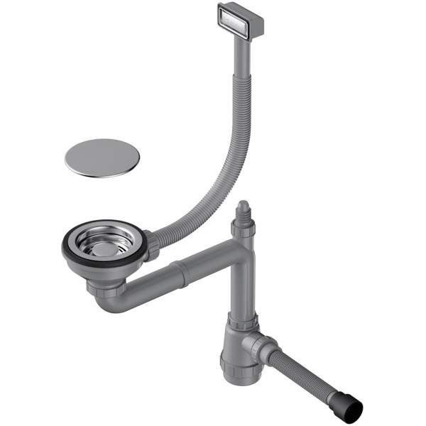 Сифон для одночашевых моек Omoikiri с прямоугольным переливом, декоративной решеткой и декоративной накладкой WK-1C-IN сталь нержавеющая (4956472)