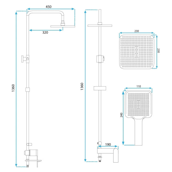 Душевая система с изливом Rea Storm Black mat (REA-P9533)