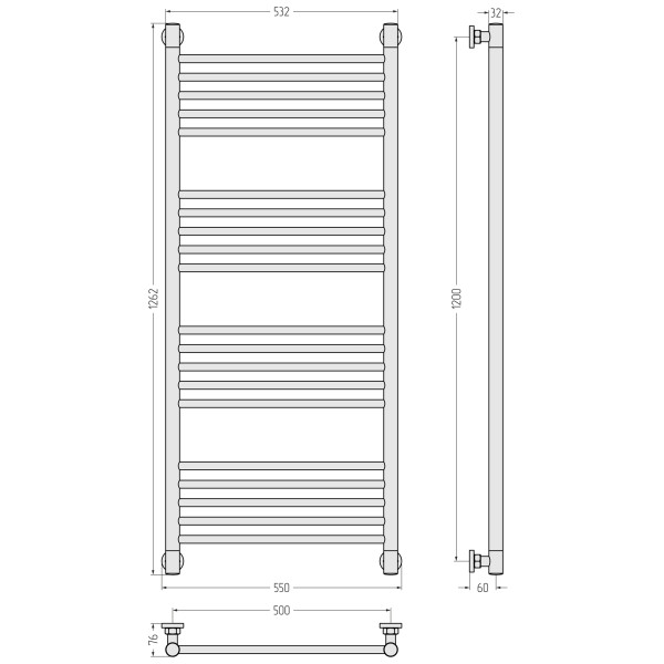 Полотенцесушитель водяной Сунержа Богема + 1200x500 матовый черный (31-0220-1250)