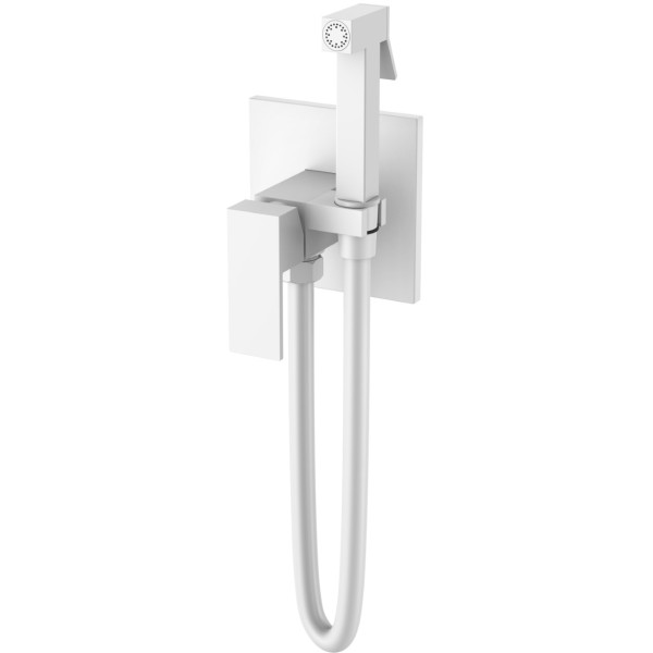 Смеситель с гигиеническим душем Boheme Qubic MW (белый) (477-MW)