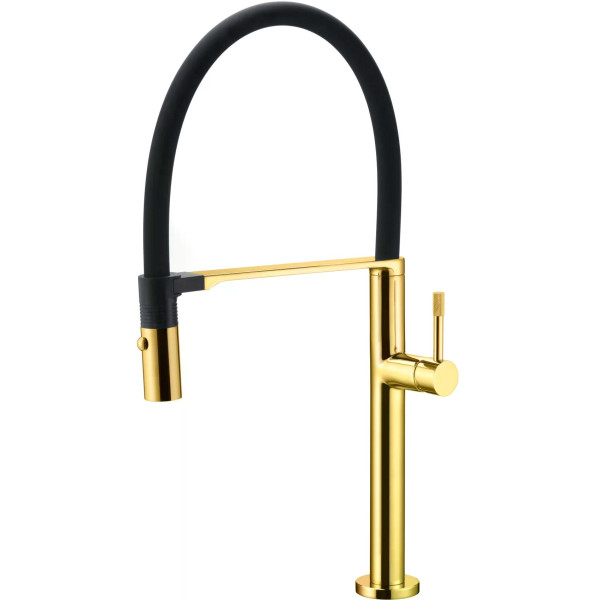 Смеситель для кухни Boheme Kitchen Золотой с гибким изливом (114-G)
