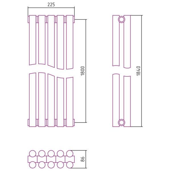 Дизайн-радиатор Сунержа Эстет-11 1800*225 5 секций хром (00-0302-1805)