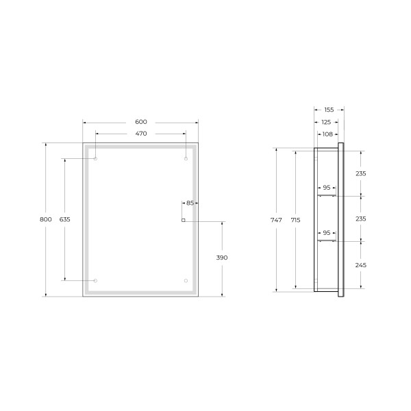 Зеркальный шкаф BelBagno 600x800x150 с одной распашной дверью с двумя стеклянными полками со встроенной подсветкой и сенсорным выключателем (SPC-GRT-6 Зеркальный шкаф BelBagno 600x800x150 с одной распашной дверью с двумя стеклянными полками со встроенной подсветкой и сенсорным выключателем (SPC-GRT-6