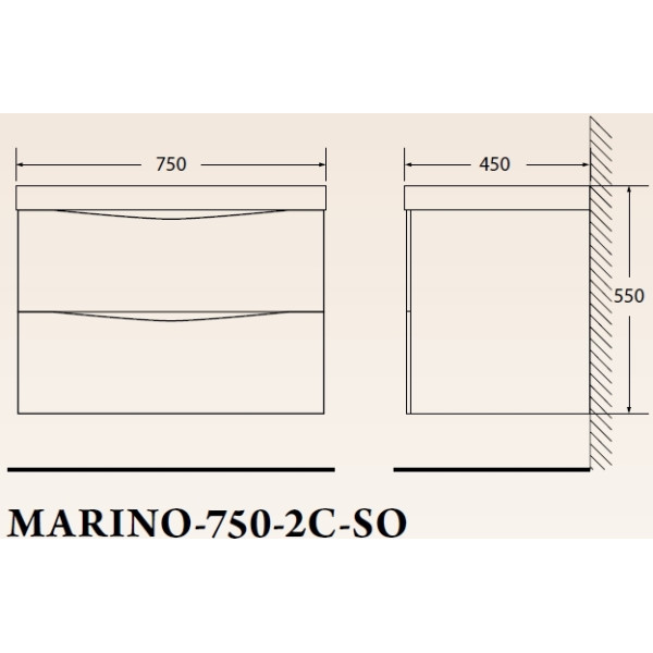 Тумба подвесная BelBagno Marino 75 см Bianco Lucido (Marino-750-2C-SO-BL-P)