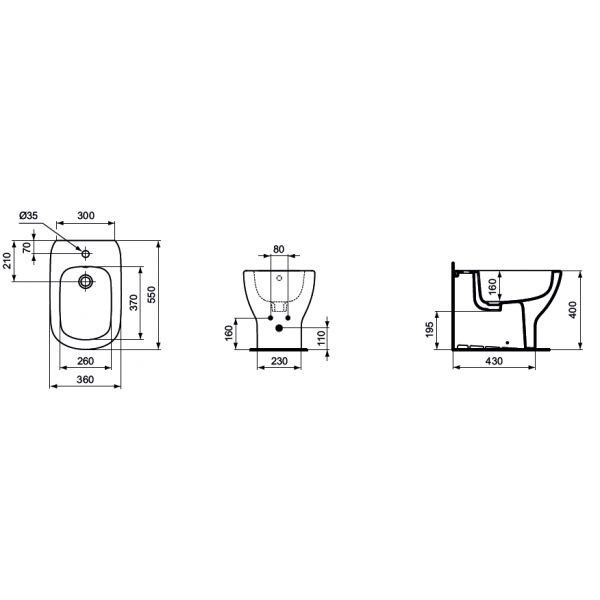 Биде напольное Ideal Standard Tesi 360х550х400 (T354001)