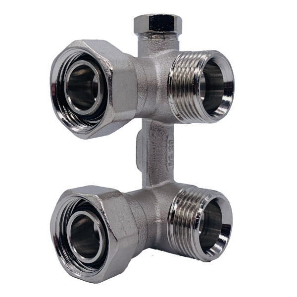 Фитинг двойной угловой со встроенным шаровым краном Tiemme (с байпасом) (3390011) Фитинг двойной угловой со встроенным шаровым краном Tiemme (с байпасом) (3390011)