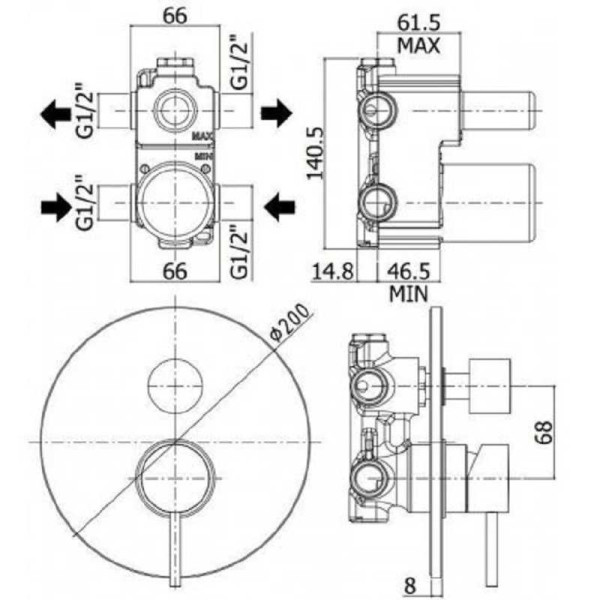 Смеситель для ванны и душа Paffoni Light с внутренней частью, белый (LIG018BO)