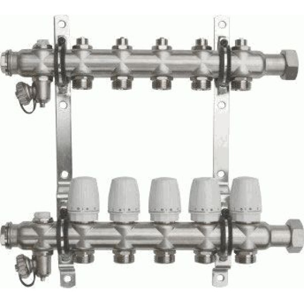 Коллекторная группа 5 отводов 1"*3/4"(18)EK с накидной гайкой и настроечными клапанами TeRma (нерж.ст) (14245)