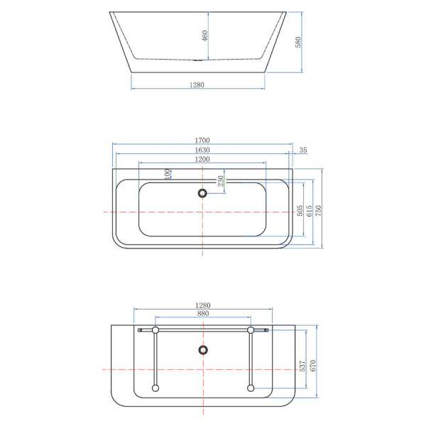 Ванна акриловая Aquanet Family Perfect 170х75 белый матовый/черный матовый Black matte слив-перелив (293081)
