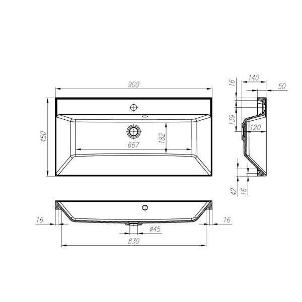 Раковина встраиваемая BelBagno 90 черная (BB900/450-LV-ART-AST-NERO)