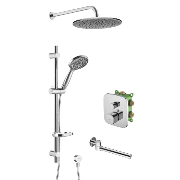 Смеситель для ванны и душа Swedbe Platta встраиваемый термостат с верхним душем и повортн.изливом хром, серый (5560G1)