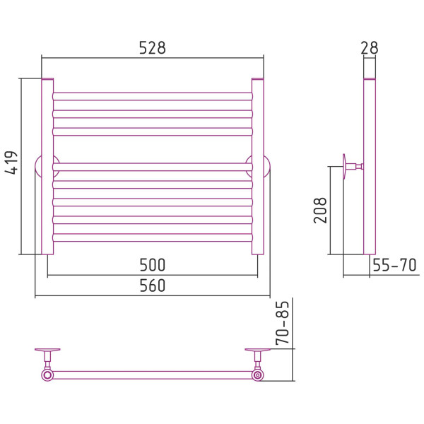 Полотенцесушитель водяной Стилье Универсал-53 500х500 (3+5) П 18 хром (00653-5050)