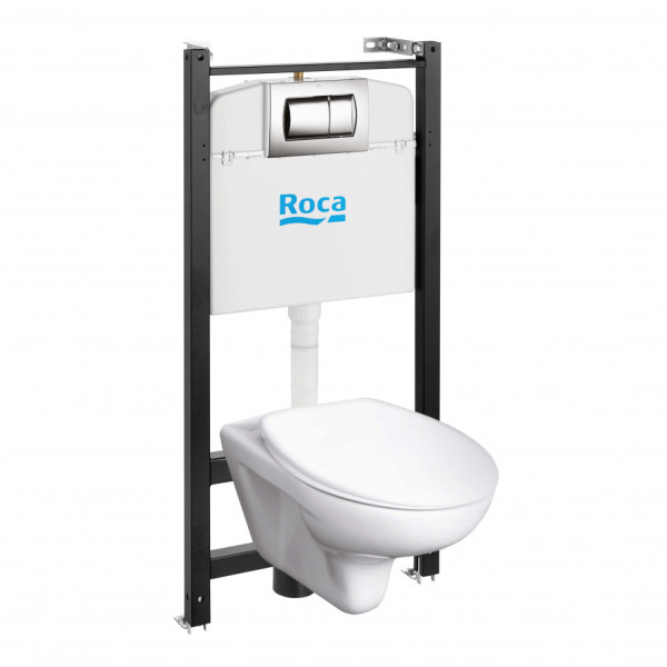 Инсталляция с унитазом Roca Mateo с сиденьем микролифт, с клавишей смыва хром глянцевый (7.8931.0.001.0)