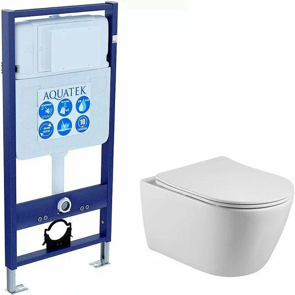Инсталляция с унитазом Aquatek Бетта рама Standard INS-0000012(без клавиши и крепежа)+унитаз Бетта AQ1253W-00 с тонким сиденьем soft-close (