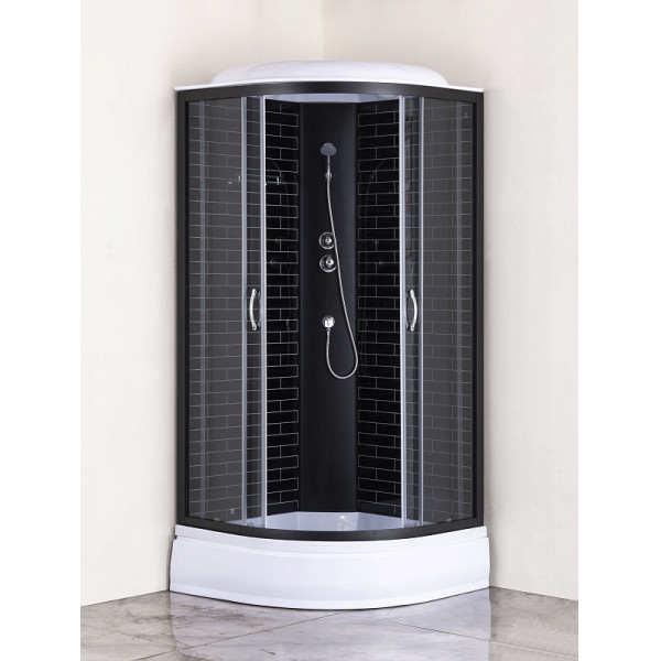 Душевая кабина Loranto Sunway 90х90х215 поддон 25 см, задняя стенка черный кирпичный узор, стекло серое, профиль черный (CS-6690-25GB 90)