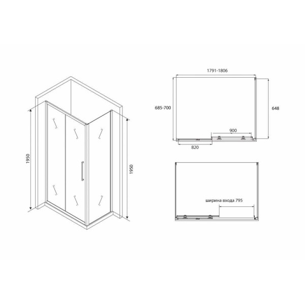 Душевой уголок Abber Schwarzer Diamant 70x180 стекло прозрачное, профиль черный (AG30180BH-S70B) Душевой уголок Abber Schwarzer Diamant 70x180 стекло прозрачное, профиль черный (AG30180BH-S70B)