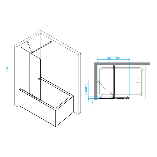 Душевые шторки для ванн RGW Screens 100x150 стекло прозрачное, профиль хром (06114610-11)