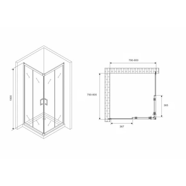 Душевой уголок Abber Schwarzer Diamant 80x80 стекло прозрачное, профиль профиль хром (AG020805)