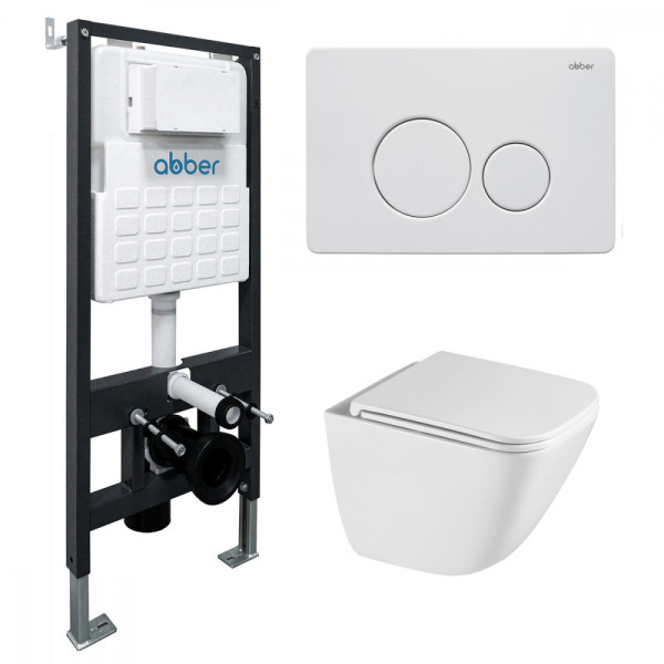 Комплект подвесной унитаз Abber Rechteck AC1220TC белый, с закрытым дном с инсталляцией AC0105 и кнопкой AC0121MW белая матовая (AC1220TC-AC0105-AC012 Комплект подвесной унитаз Abber Rechteck AC1220TC белый, с закрытым дном с инсталляцией AC0105 и кнопкой AC0121MW белая матовая (AC1220TC-AC0105-AC012