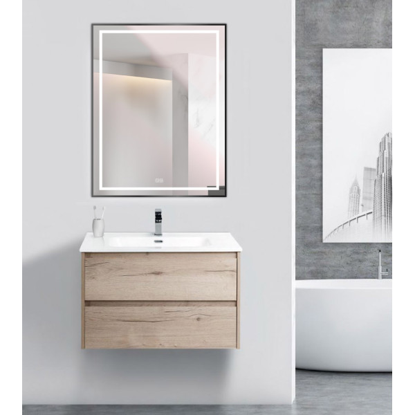 Зеркало BelBagno 700x32x900 в алюминиевой раме со встроенным светильником сенсорным выключателем и подогревом (SPC-KRAFT-700-900-LED-TCH-WARM-NERO)