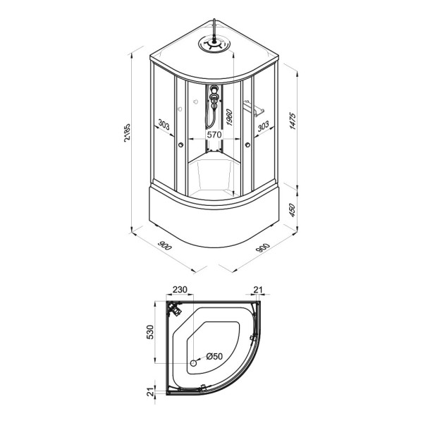 Душевая кабинаTriton Ультра 90x90 стекло прозрачное, профиль белый (DK320)
