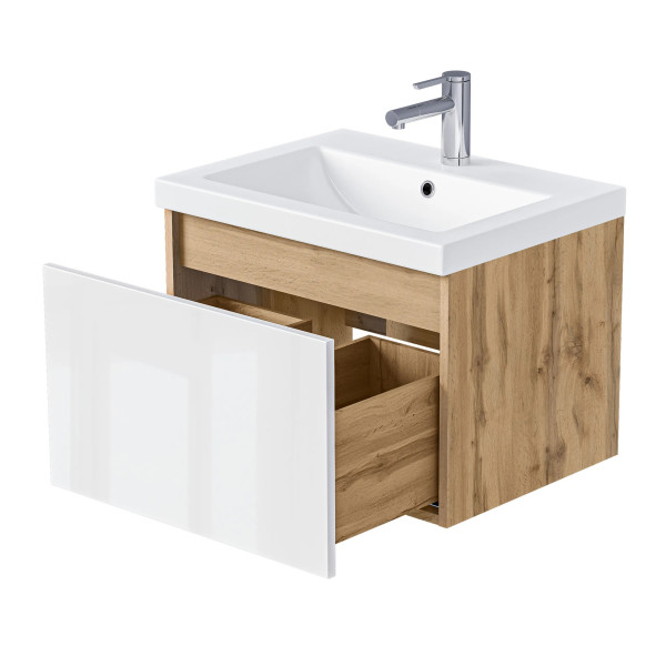 Тумба подвесная 1Marka Aris 590x447x400 дуб вотан/белый глянец (Ц0000042282)