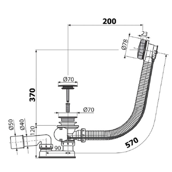 Обвязка для ванны AlcaPlast 570 мм автомат комплект, металл (A55KM) Обвязка для ванны AlcaPlast 570 мм автомат комплект, металл (A55KM)