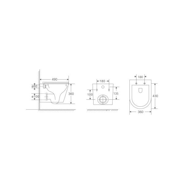 Комплект Berges: инсталляция Novum кнопка O2 матовый хром, унитаз Vita Rimless 49 см, сиденье с soft-close (043380)