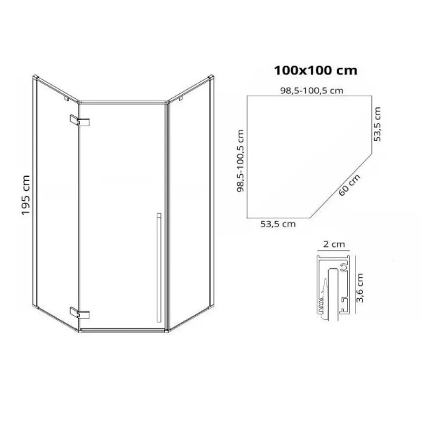 Душевое ограждение Rea Diamond 100x100x195 стекло прозрачное, профиль чёрный матовый (REA-K5623)