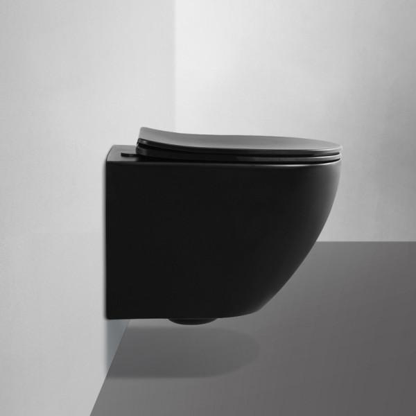 Унитаз подвесной Abber Bequem безободковый, черный матовый (AC1100MB) Унитаз подвесной Abber Bequem безободковый, черный матовый (AC1100MB)