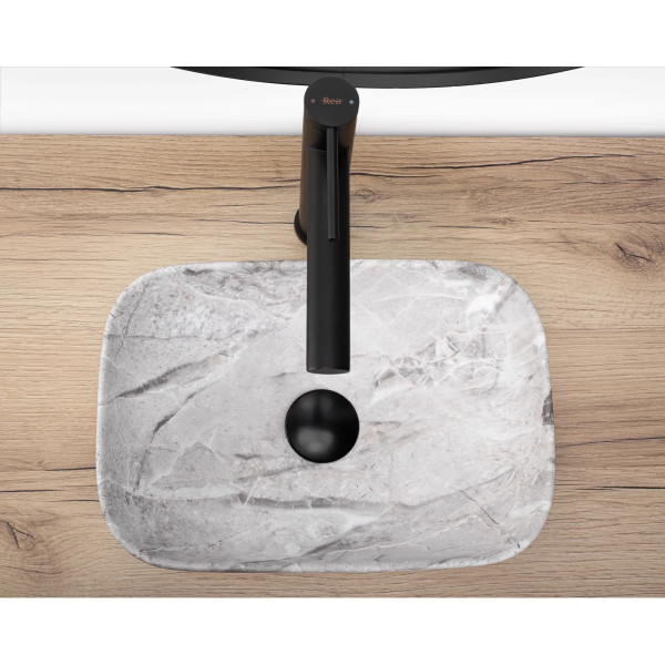 Раковина накладная REA Belinda mini Stone mat 36x25x11,5 мрамор (REA-U3321)