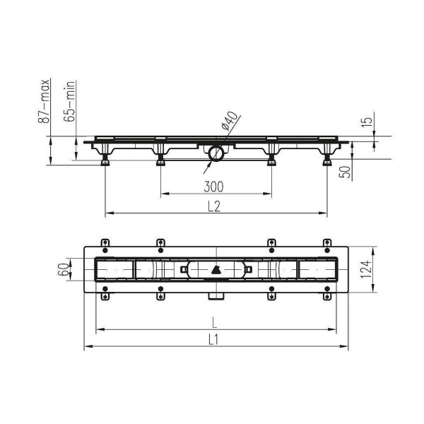 Лоток душевой 350 мм. MCH Chudej Line (решетка нерж. сталь глянцевая, боковой слив D 40) CH350L