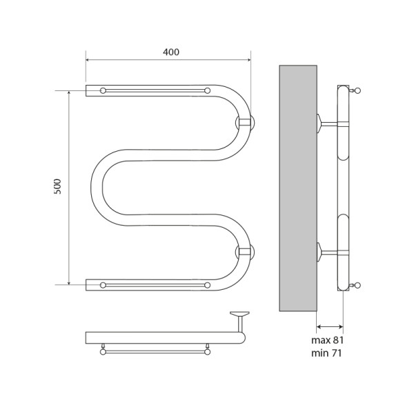 Полотенцесушитель водяной Melodia Simple Shelf М-образный б/кронштейна 50х40х1" с полкой (MTRSS5040)