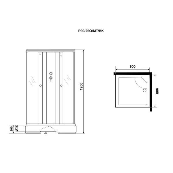 Душевая кабина Promo 90x90 стекло матовое, профиль белый (P90/26Q/MT/BK)