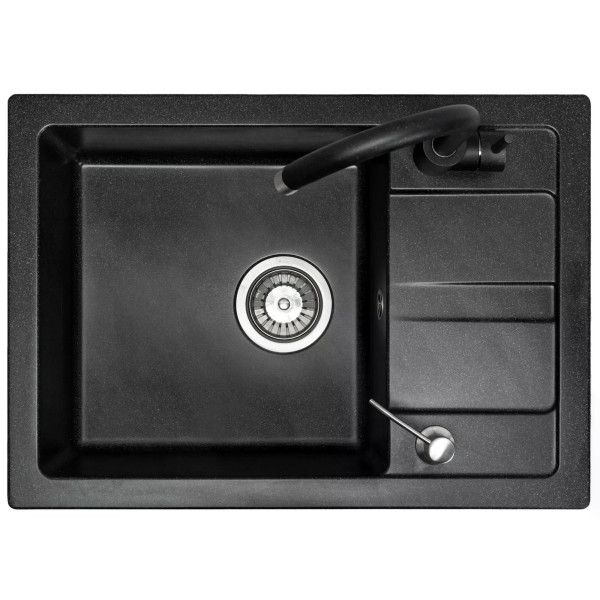 Мойка для кухни Rea nils black Nakrapiany 5W1 гранит 62x44x16 черная с вкраплением (ZLE-00100)