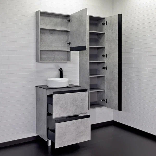 Тумба подвесная с раковиной Comforty Эдинбург 600x400x950 дуб светлый/черный (00-00004767)