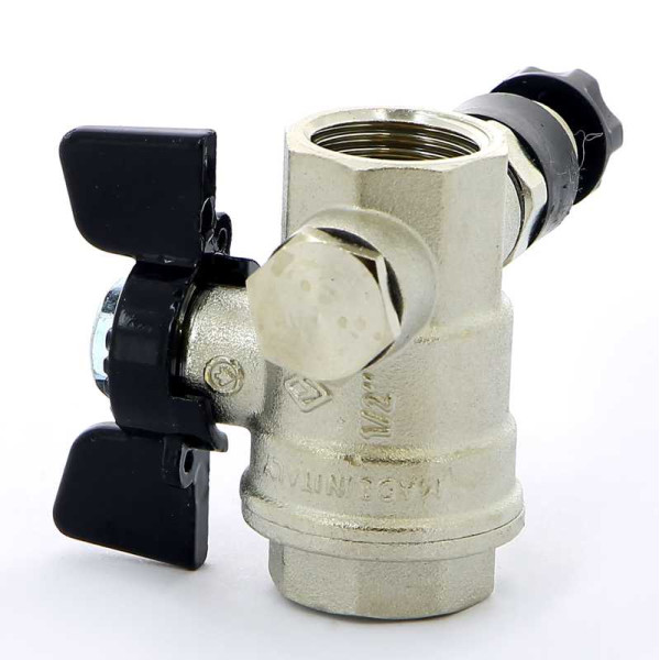 Кран Bugatti 1/2" шаровый с воздухоотводчиком Oregon 332 (черная бабочка) (03320009)