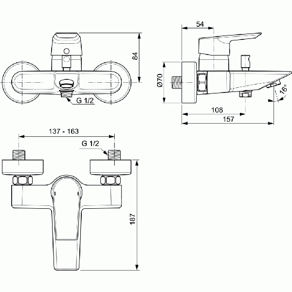 Смеситель для ванны и душа Ideal Standard Tesi (A6583AA)