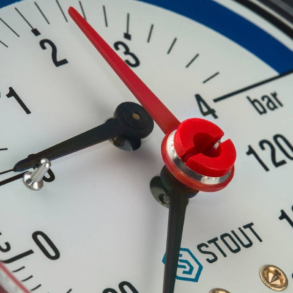 Термоманометр аксиальный Stout 1/2" 80 мм 0-120°С 0-4 бар Stout (с автоматическим запорным клапаном) (SIM-1005-800415)