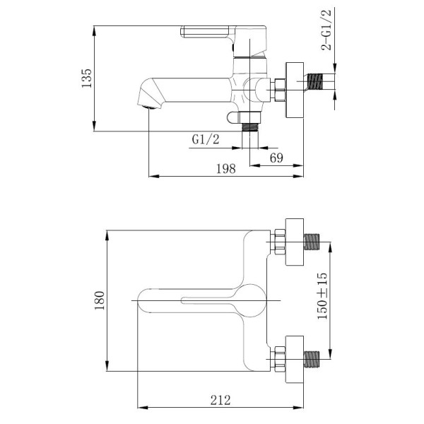 Смеситель для ванны и душа Voda Column Black черный (CLM54B) Смеситель для ванны и душа Voda Column Black черный (CLM54B)