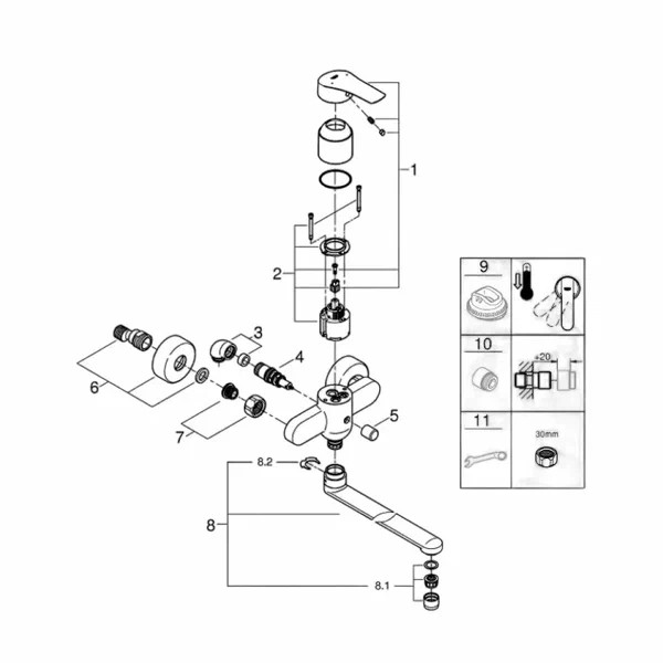 Смеситель для ванны и душа Grohe Eurosmart (хром) Смеситель для ванны и душа Grohe Eurosmart (хром)