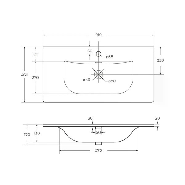 Раковина мебельная Uno BelBagno 91x46 белая глянцевая (BB-8099-90)