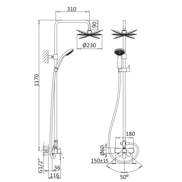 Душевая система Nautic со смесителем, ручным и верхним душем 230 мм ABS, хром (NAUTIC-CD-01) Душевая система Nautic со смесителем, ручным и верхним душем 230 мм ABS, хром (NAUTIC-CD-01)