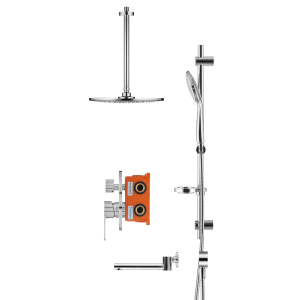 Смеситель для ванны и душа Swedbe Platta встраиваемый с верхним душем и повортн.изливом хром (5543)