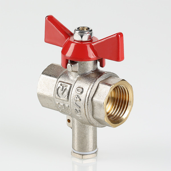 Кран 3/4" ВВ шаровый для подключения датчика температуры Valtec (красная бабочка) VT.247.N.05