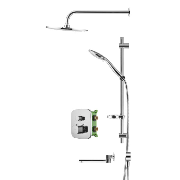 Смеситель для ванны и душа Swedbe Platta встраиваемый термостат с верхним душем и повортн.изливом хром (5560)