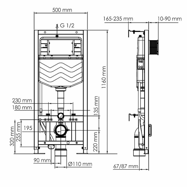 Инсталляция для подвесного унитаза WasserKRAFT Aller с клавишей (10TLT.010.ME.MB01) черная матовая