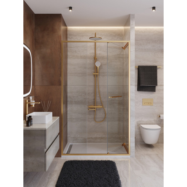 Душевая дверь Cezares Lux 120x195 стекло прозрачное, профиль брашированное золото (LUX-B-FS-11-120-C-BORO)